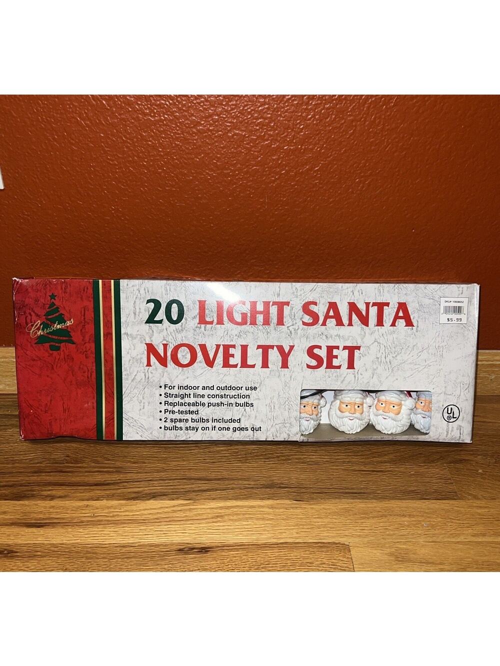 Vintage 1994 Mini Blow Mold Santa Claus Christmas String Lights Plastic NEW